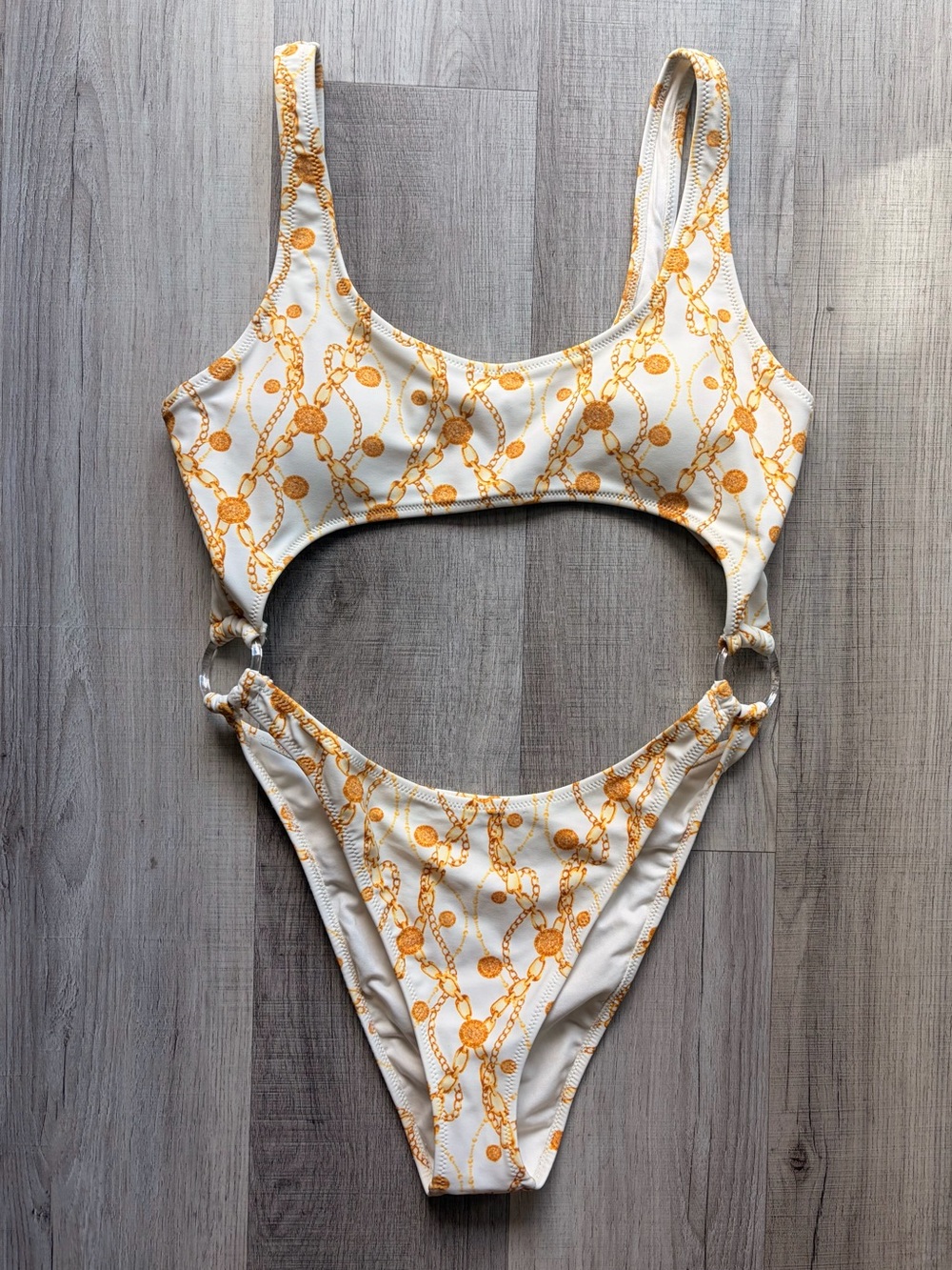 Gold Chain Print Cutout One-Piece Swimsuit